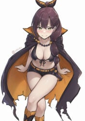 hi_res re:zero_kara_hajimeru_isekai_seikatsu shaula_(re:zero) chascoby 1girls coat orange_coat perfect_body slender_waist slender_body slender slender_build hourglass_figure hourglass_figured_female breasts big_breasts hair_ornament brown_hair long_hair tied_hair braided_hair scorpion_tail green_eyes red_pupils perfect_anatomy hips hips_wider_than_shoulders wide_hips wide_hipped_female slim_waist slim_female slim_girl slim_body slim_figure slim_torso torso_shot belly belly_button belly_fetish belly_cutout belly_outline navel navel_cutout navel_line navel_outline navel_fetish tummy midriff midriff_peek midriff_showing midriff_cutout midriff_exposed sexy_body blush blushing blushing_female blushing_at_viewer round_breasts perfect_boobs crossed_legs legs thighs thick_thighs shorts knees