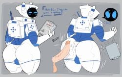 android android_boy clyde_(jaymesvore) dialogue english_text femboy femboy_on_male femboy_penetrated huge_ass human_on_android human_on_anthro human_on_robot imminent_penetration imminent_sex jaymesvore jiggling_ass male/male male_only nurse pov robot robot_humanoid shocked_expression simple_background simple_coloring unseen_male unsuspecting viewer_pov
