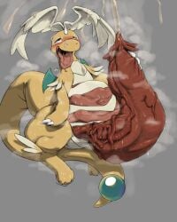 .f_9578 ass big_penis bodily_fluids cock_vore dragonite ejaculation generation_1_pokemon generation_9_pokemon genitals hi_res huge_cock hyper hyper_genitalia hyper_penis male mega_dragonite mega_evolution musk musk_cloud nintendo penile penis pokemon pokemon_(species) sweat sweaty_butt sweaty_genitalia vein veiny_penis vore