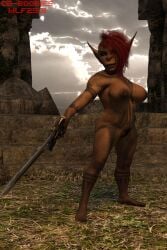 baldur's_gate baldur's_gate_3 barefoot breasts casual dark_skin dungeons_and_dragons feet female goblin goblin_female green_skin monster monster_girl nonsexual nonsexual_nudity pussy sazza shortstack weapon wlf2501