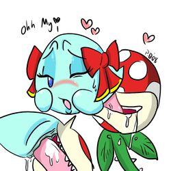 1:1 2008 ambiguous_gender blue_eyes blush boo_(mario) cunnilingus female female/ambiguous flora_fauna heart lady_bow mario_(series) nintendo oral paper_mario perverted_bunny piranha_plant plant sex sweat vaginal_penetration video_games white_background