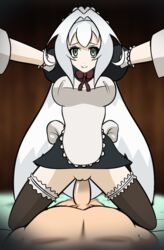 animated bed bedroom clothing cowgirl_position emilia_hermit female female_focus female_on_top green_eyes hundred maid maid_headdress maid_outfit maid_uniform male naked nubiananan penetration penis pov pov_eye_contact vaginal_penetration white_hair