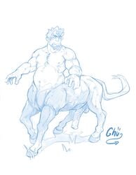 balls beard centaur equid equine equine_taur facial_hair ghuraok hi_res hooves horn horseballs horsecock humanoid male male_only mammal monochrome muscular nipples penis solo solo_male taur