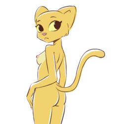 2019 :< anthro ass blonde_fur breasts cubedcoconut feline fur furry katia_managan khajiit looking_back looking_to_the_side nipples nude oblivion prequel sideboob simple_background sketch standing tagme tail the_elder_scrolls webcomic white_background