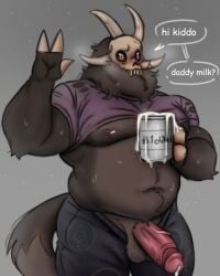 1boy bara claws fat_male female_focus golden_eyes lifted_shirt light_nipples looking_at_viewer male male_only mug mug_of_cum muscular muscular_anthro muscular_male offering_cum open_fly papa_titan_(the_owl_house) penis pink_penis pink_shirt rgtick8 sharp_teeth skull_head solo strongfat talking_to_viewer the_owl_house titan_(the_owl_house) veiny_penis