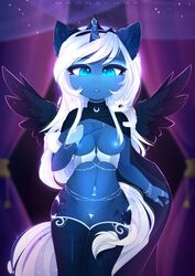 2019 absurd_res alicorn anthro breasts clothing cutie_mark equid equine female friendship_is_magic hi_res horn horse jewelry legwear magnaluna mammal my_little_pony navel navel_piercing nipples nude piercing princess_luna_(mlp) pussy shelf_bra socks solo stockings thigh_highs wings