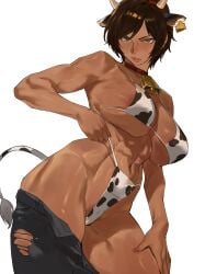 1girls abs athletic big_breasts cow_print enargeia limbus_company looking_at_viewer muscular_female outis_(limbus_company) project_moon