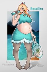 big_breasts blonde_hair blush drinking leaking looking_at_viewer milk nintendo pregnant pregnant_belly pregnant_female princess_rosalina super_mario_bros. sweat sweating sweaty tenis_outfit thick_thighs white_skin wide_hips