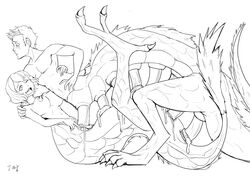 1boy 1girls blush breasts dragon duo duo_focus eastern_dragon female gustav3lewdgallery hi_res hybrid implied_transformation kharnak line_art long_body male multi_genitalia multi_penis multi_pussy muscular muscular_male octophallia orgasm penis pussy scalie sex slinkydragon_(colorist) straight toned toned_male