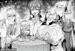 1boy 2026 2d 3girls absurd_res absurd_resolution absurdres ahegao ai_generated artist_name blush braid breast_rest breasts bridal_gauntlets bukkake circlet cleavage covered_nipples cum cum_in_container cum_in_mouth cum_on_body cum_on_breasts cum_on_hair cum_on_tongue cum_string cup dress drinking elf facial gokkun greyscale hairband heart hi_res high_quality high_resolution highres holding holding_cup huge_breasts image juliet_sleeves lactation large_areolae long_hair monochrome multiple_girls netorare nipples ntr open_mouth original original_character patreon patreon_username pointy_ears ponytail puffy_nipples rape raped raped_female saliva sidelocks sweat table teacup teapot tiered_tray tongue tongue_out uncensured watermark web_address xdomikami