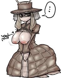 ... 1girls boobs breasts female hat kyoukotsu02 melk_(mon-musu_quest!) mon-musu_quest! monster_girl monster_girl_quest nipples no_bra simple_background tits translation_request woman