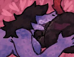 anthro anus ass backsack balls big_breasts black_body black_hair bodily_fluids breasts butt_grab deltarune duo female freckled_shoulders freckles genitals hair hand_on_butt heart_symbol long_tongue male male/female obscured_eyes pink_background purple_body red_tail rimming_male saliva saliva_string scaliescum simple_background smile snout susie_(deltarune) tail tongue undertale_(series) x-ray_view