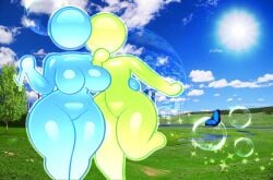 1girls androgynous big_breasts big_thighs blue_female featureless_breasts featureless_face frutiger_aero green_female microsoft puppysnackz thick_thighs