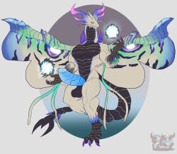 anthro balls barazoku belly big_penis black_balls black_belly black_chest black_feet black_hands black_tail blue_claws blue_penis capcom claws daikuhiroshiama elder_dragon feet genitals hi_res horn male monster_hunter monster_hunter_stories monster_hunter_stories_2:_wings_of_ruin mouth_closed multicolored_body multicolored_horn multicolored_wings muscular muscular_anthro muscular_male no_pupils nude nude_anthro nude_male oltura penis purple_claws simple_background solo spiked_neck spiked_penis spiked_tail spikes spikes_(anatomy) spread_wings tail tendrils toe_claws white_eyes wings