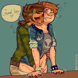 bear clothed dirtytalk eddsworld eduardo_(eddsworld) gay good_boy_(phrase) interrupted jerking_off_another jerkingoff_another jon_(eddsworld) masturbating_other otter quiet_moan shy text two_boys