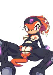 absurd_res anthro anus big_pussy bodysuit breasts clitoral_hood clitoris clothing female hi_res nipples pussy saltwatertoffee shade_the_echidna sonic_(series) spread_legs tight_clothing torn_clothes torn_clothing