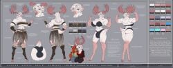 abs absurd_res anthro antler_accessory antlers big_breasts black_bra black_clothing black_panties black_underwear blue_border border bra breasts bulge clothing cloven_hooves deer english_text flexing flexing_bicep flexing_both_biceps furry_specific_accessory gynomorph harper_(s1lvers1ren) hi_res hooves horn intersex mammal model_sheet moose muscular muscular_gynomorph muscular_intersex new_world_deer panties text topwear under_boob underwear wmdiscovery93