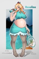 big_breasts blonde_hair blush drinking looking_at_viewer nintendo pregnant pregnant_belly pregnant_female princess_rosalina super_mario_bros. sweat sweating sweaty tenis_outfit thick_thighs white_skin wide_hips