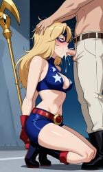 1girls ai_generated dc dc_comics dc_extended_universe dcamu dcau defeated defeated_heroine faceless_male fellatio heroine property prostitution squatting stargirl stargirl_(cw) stargirl_(dcau) stargirl_(justice_league_action) stargirl_(tv_series) tagme tagme_(artist) tamed