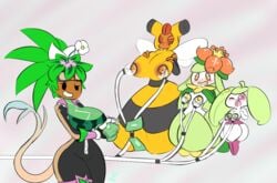 2019 4girls anthro anthrofied arthropod bee big_breasts blaster_master bodysuit bra breasts clothing crown female female_only feral flora_fauna flower flower_humanoid food fruit half-closed_eyes huge_breasts humanoid hymenopteran insect insects kanna_(blaster_master) lactating lactation larger_female lilligant living_flower machine melon milk milking_machine mob_face money nintendo nipples one_eye_closed original_character plant plant_humanoid plantie pokémon_(species) pokemon pokemon_dppt pokemon_sm simple_background size_difference small_breasts smaller_female spandex steenee thick_thighs tight_clothing underwear unzipped_bodysuit vallycuts vespiquen video_games watermelon_bra watermelon_nets wide_hips