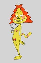 blush breasts domestic_cat dr._hutchison felid feline felis female grey_background hi_res impstripe mammal nickelodeon nipples nude pubes rocko's_modern_life simple_background smile solo standing teeth