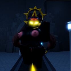 3d 3d_(artwork) animatorkori arms_up breasts breasts_out exposed exposed_breasts glowing_eyes large_breasts naked naked_female nude nude_female presenting presenting_breasts revealing_breasts roblox roblox_game robloxian staring staring_at_viewer tagme the_umbra tower_defense_simulator