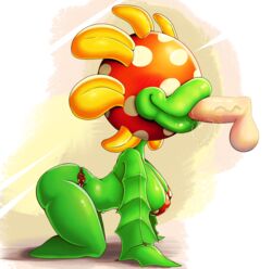 1boy 1girls 2019 big_lips bikini blowjob breasts clothing disembodied_penis duo fellatio female flora_fauna flower green_skin hi_res humanoid kneeling krimble lips male mario_(series) nintendo oral oral_penetration oral_sex penile penis petey_piranha piranha_plant plant plant_girl plant_humanoid polka_dots sex solo_focus straight super_mario_sunshine swimwear underwear video_games