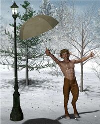 1boy arms_spread boner cgi erection faun full_body lamppost male male_only mr._tumnus narnia penis satyr snow solo solo_male the_chronicles_of_narnia umbrella