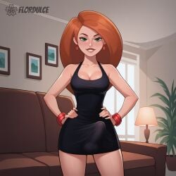 1futa ai_generated dress erect_penis erection erection_under_clothes erection_under_clothing flordulce futa_only futa_sans_pussy futanari green_eyes hands_on_hips huge_cock indoors kim_possible kimberly_ann_possible long_hair orange_hair penis seductive seductive_look seductive_smile solo_futa standing