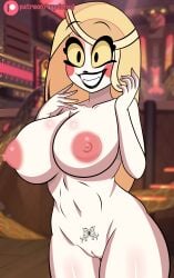 1girls black_lipstick blonde_hair charlie_morningstar_(hazbin_hotel) female female_only hazbin_hotel naked nude raydonxd solo tagme