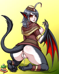 1girls 7th-heaven anus areolae ass breasts female female_only hub_lass looking_at_viewer looking_back monster_hunter nargacuga nipples pussy solo