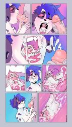 8_panel_comic angelbite_piercing anthro ass balls beard billie_boy_(sparkibarki) black_spots blue_hair bodily_fluids breasts brown_hair canid canine canis closed_eyes cricetid cum cum_in_mouth cum_inside cumshot dalmatian domestic_dog duo_focus ear_piercing ejaculation erection facial_hair facial_piercing female fur gauged_ear genital_fluids genitals group hair hamster hi_res humanoid_genitalia humanoid_penis jelly_jam_(sparkibarki) lip_piercing looking_pleasured macro male mammal markings micro nude open_mouth orgasm penis piercing pink_sclera rodent size_difference slightly_chubby slightly_chubby_anthro slightly_chubby_male smile snakebite_piercing sparkibarki spots spotted_body spotted_fur spotted_markings stud_piercing tongue tongue_out trans_(lore) trans_man_(lore) vore white_body white_fur