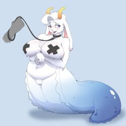 anthro bondage bovid caprine collar duo female gastropod goat hi_res hybrid leash mammal masc0t361 mollusk pasties petplay roleplay slug solo_focus