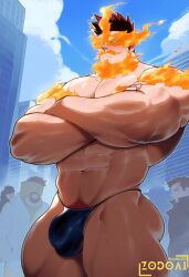 abs ai_generated bara beard biceps big_bulge blush boku_no_hero_academia bulge daddy dilf endeavor_(my_hero_academia) enji_todoroki male male_nipples male_only male_pubic_hair manly mature_male muscular_male my_hero_academia nipples pecs red_hair underwear zodoai