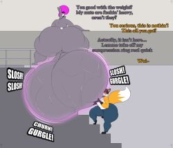 absurd_res anthro ashley_(dondadeer) ass ball_worship balls big_balls big_butt bodily_fluids canid canine clothed clothing compressed compression_tools duo excessive_sweat female fox fully_clothed genitals hi_res holding_balls huge_balls huge_butt humanoid hyper hyper_balls hyper_butt hyper_genitalia lagomorph leporid lifting_balls male male/female mammal nude onomatopoeia rabbit sebastian_cummins_(thechavicgerman) sound_effects sweat sweaty_balls sweaty_genitalia text thechavicgerman_(artist)