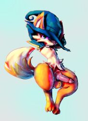 animal_genitalia animal_penis anthro box_fox_(balan_wonderworld) canid canine canine_genitalia canine_penis clothing erection fox genitals godforgiveme4 hat headgear headwear hi_res male mammal nude penis simple_background solo white_background witch_hat