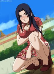 1girls ass black_eyes black_hair breasts busty china_dress cleavage cleavage_cutout clothed dress edit female female_only gender_transformation genderswap_(mtf) heels human ladysamui looking_at_viewer naruto naruto_(series) naruto_shippuden nipple_bulge no_panties no_pants pussy revealing_clothes rule_63 sasuke_uchiha sasuko shoes sitting sitting_down solo solo_focus source_request text thick_thighs vagina voluptuous watermark wide_hips