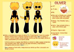 absurd_res anthro balls bell bell_collar canid canine canis chastity_cage chastity_device clothed clothing collar colored digital_drawing_(artwork) digital_media_(artwork) domestic_dog fur genitals hi_res humanoid knee_highs legwear male mammal model_sheet oliver_(mdc) signature simple_background solo spanish_text tagme tail text thewhisperingsecrets thick_thighs yellow_body