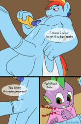 animal_genitalia animal_penis anthro barb_(mlp) blush caluriri comic dragon equid equine equine_penis female friendship_is_magic hi_res horse horsecock male mammal my_little_pony oil penis pony rainbow_blitz_(mlp) rainbow_dash_(mlp) rule_63 smile smooth_skin spike_(mlp)