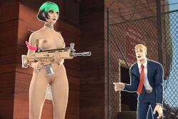 1girls breasts fortnite green_hair jonesy_(fortnite) lipstick nude sfm shocked suit sunny_(fortnite) theloosesavior vagina