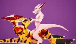 3d_(artwork) animated anthro claws digital_media_(artwork) duo erection gavit genitals hand_holding horn kobold kobold_dellarte low_poly male male/male nude penis reptile scalie sex short_playtime simple_background size_difference smaller_male tail