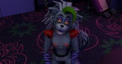 1girls 3d animatronic anthro body bottomless ears eyes female finger fingering five_nights_at_freddy's five_nights_at_freddy's:_security_breach furry girl grey hair humanoid in lipstick long mouth purple red roxanne_wolf_(fnaf) self solo tail tank top white wolf wolf_girl wolf_humanoid