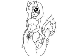 breasts calamity_mod colorless dark_sclera featureless_breasts horns mermaid monster_girl open_pussy siren_(calamity_mod) spread_pussy tail terraria white_background