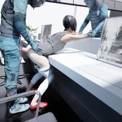 1girls 2boys 3d blender_(software) faith_connors faith_connors_(mirror's_edge_catalyst) forced handjob mirror's_edge mirror's_edge_catalyst office pants_down penetration pleasure_face police_officer rape twistedraven