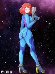 1girls ass assentlov crossover female female_only metroid nintendo pyra sideboob tagme xenoblade_(series) xenoblade_chronicles_2 zero_suit