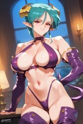 1girls 2d ai_generated big_penis bikini carrera demon demon_girl demon_horns demon_tail gloves horn night penis short_hair solo succubus tagme viper_(series) viper_gts window