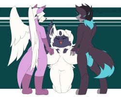 2024 2d_animation absol animated anthro ass black_hair black_penis blue_body blue_fur bodily_fluids breast_expansion breasts canid canine canis closed_eyes cum cum_in_nipples cum_inside expansion eyewear female fox frame_by_frame fur generation_3_pokemon genital_fluids genitals glasses grey_body grey_fur group group_sex hair hi_res holding_breast jackal kneeling long_hair loop male male/female mammal nightdazed nintendo nipple_fetish nipple_fucking nipple_penetration nipple_play nipple_sex penis pink_body pink_fur pokemon pokemon_(species) red_penis sex short_playtime smile trio white_body white_fur white_hair white_wings wings