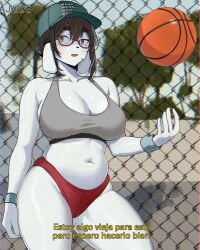 basketball big_breasts chubby furry glasses jxzuke milf mochi_(jxzuke) pointy_chin sports_bra white_skin