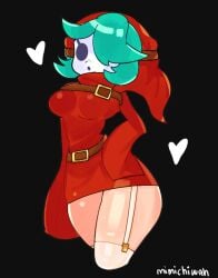 breasts cute eyelashes female hearts_around_body long_sleeves mario_(series) mimichiwah shy_gal tagme teal_hair thighhighs