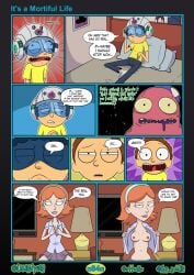 clothing comic comic_page electronics english_text female human jessica_(rick_and_morty) male mop_goblin morty_smith page_84 page_number pale_skin rick_and_morty sketchtoons vr_headset